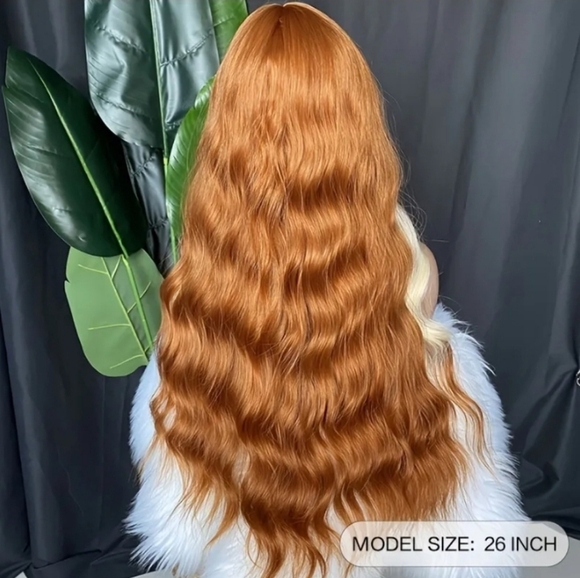 NWOT 26 inch Long Wavy Highlights Orange with Blonde; Lace Front Synthetic Wig - Picture 2 of 2